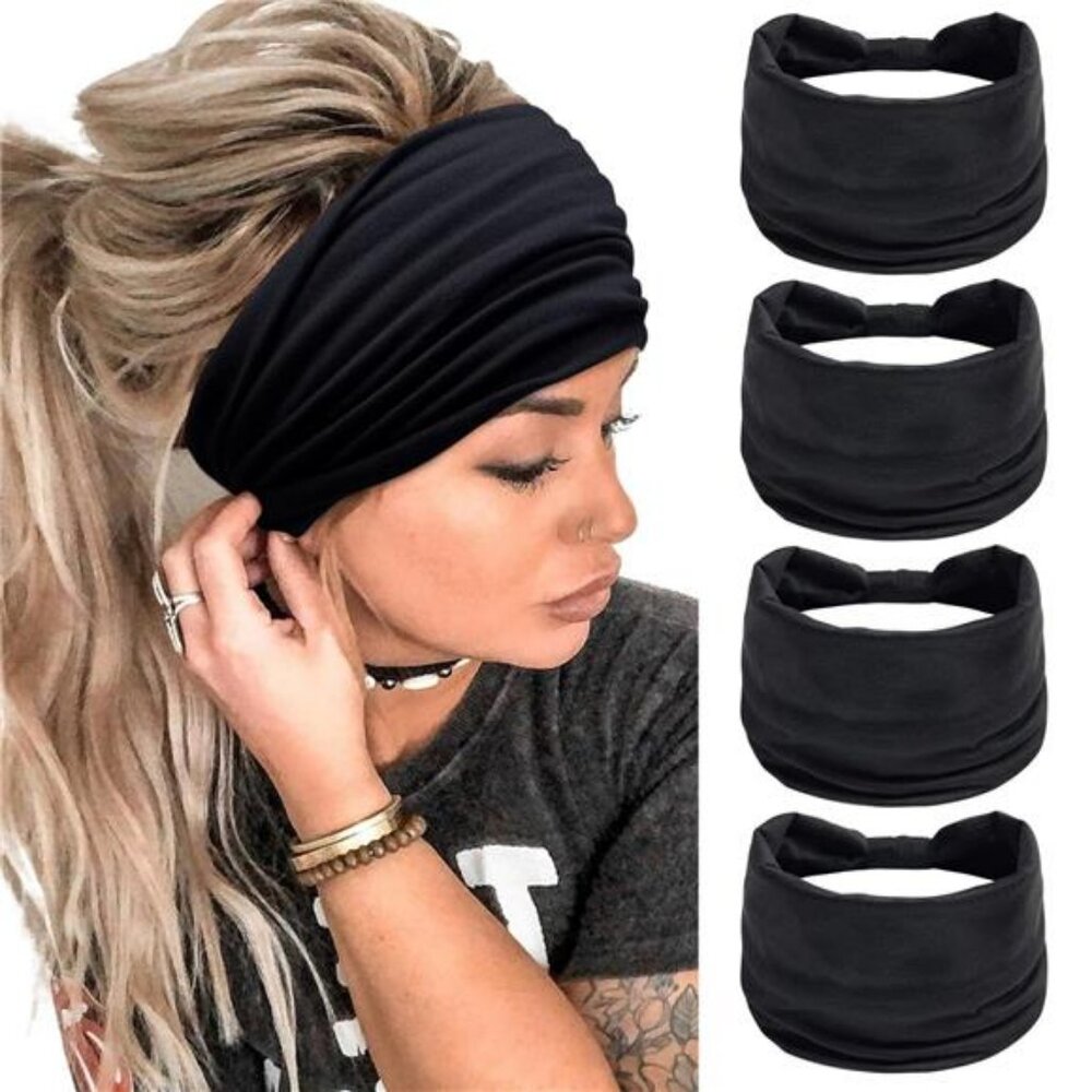 Wide Headbands for Women Black Stylish Head Wraps Boho Thick Hairbands Large
